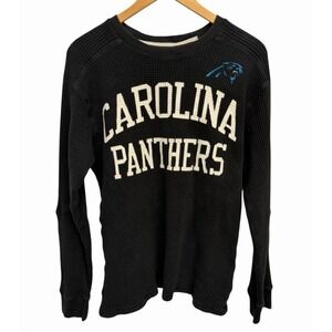 VTG Carolina‎ Panthers Waffle Knit Henley Womens  M Thick Black NFL Football 90s